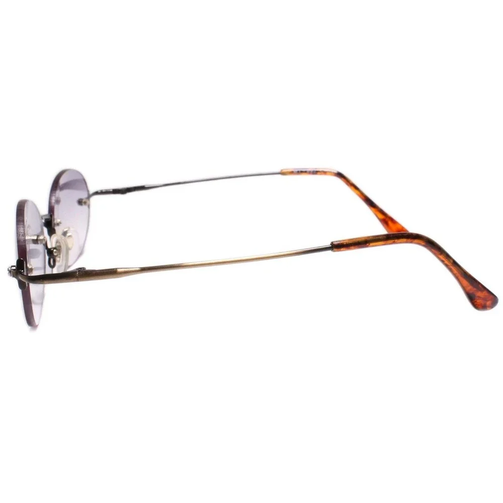 Genuine Vintage 80s Style Hip Hop Dapper Round Sunglasses Rimless Bronze Frame